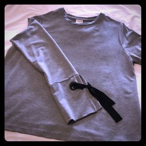 A New Day Heather Gray Top with Tie Bell Sleeves
